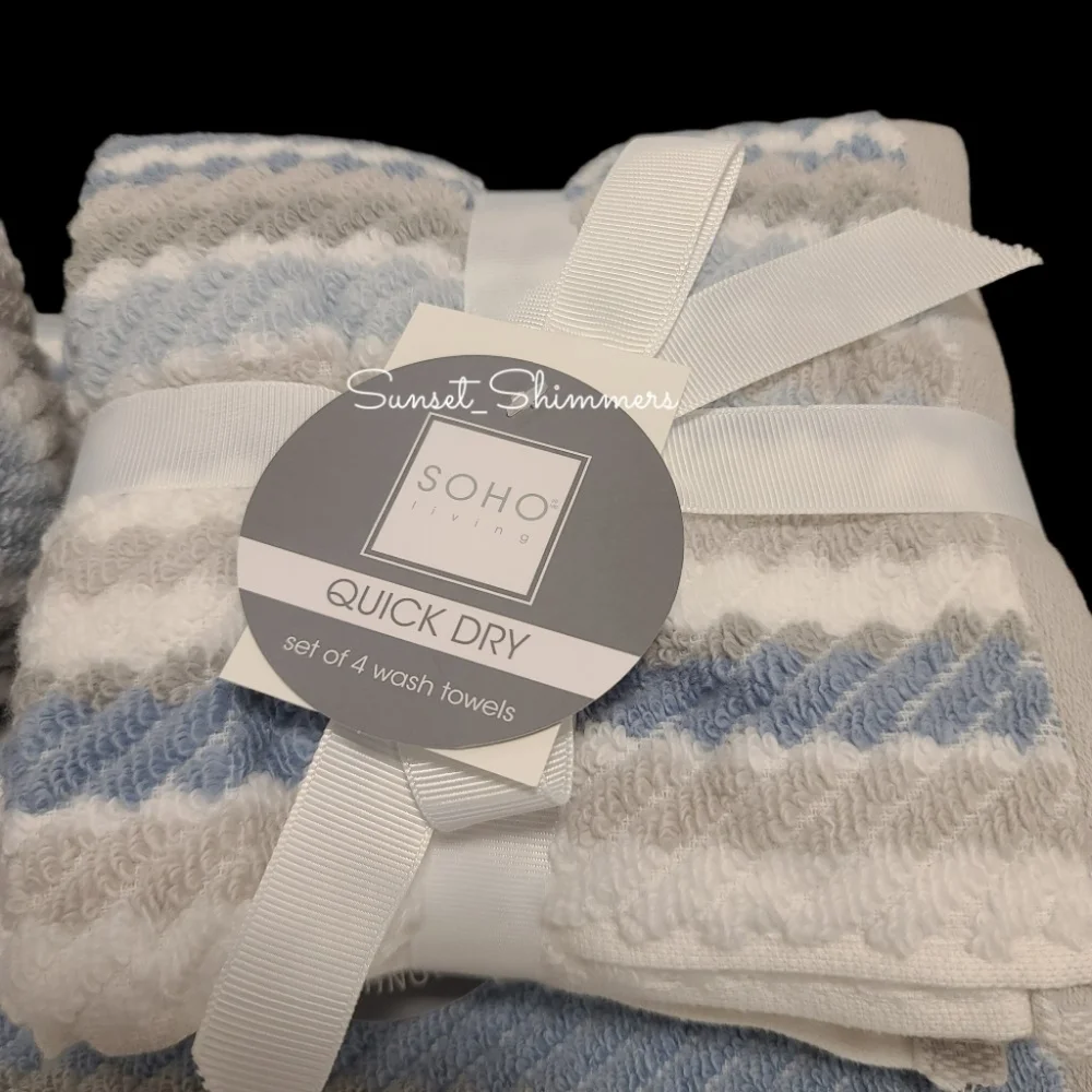8pc Soho Living 2 Bath 2 Hand 4 Washcloth Set Rope Striped Blue Gray Towels